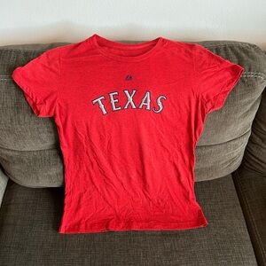 Majestic Texas Rangers MLB Baseball Red T-Shirt Women’s Sz: Large